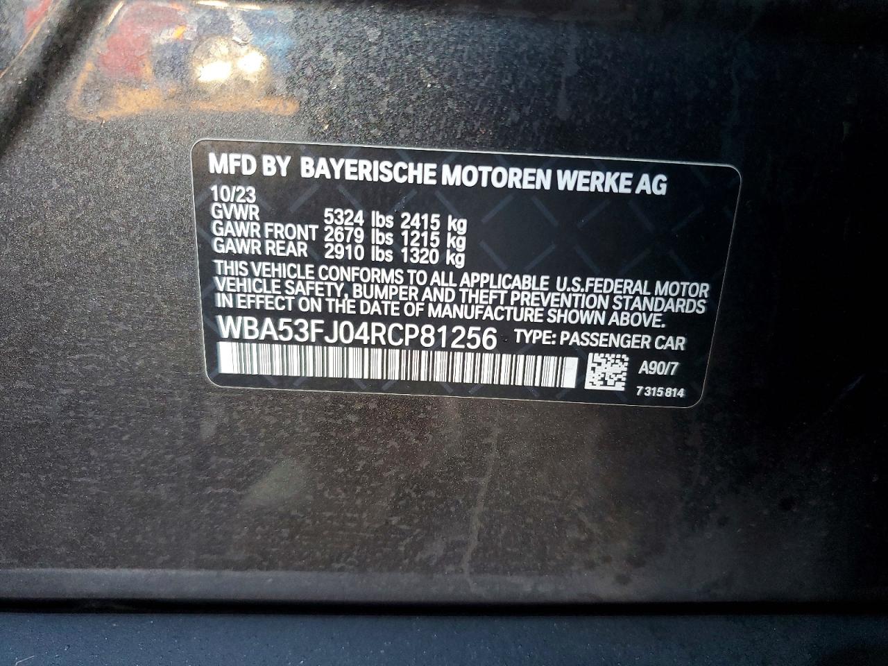 2024 BMW 530 VIN WBA53FJ04RCP81256 photo 12