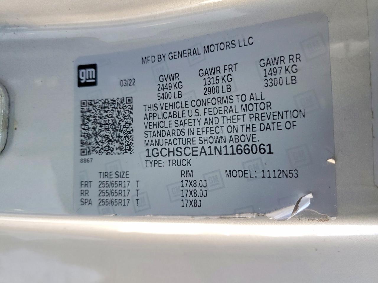 2022 Chevrolet Colorado VIN 1GCHSCEA1N1166061 photo 12