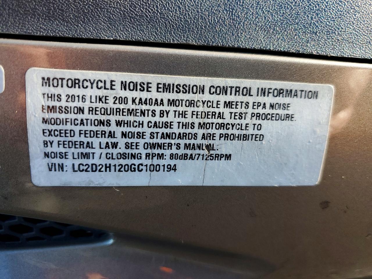 2016 KYMCO Scooter VIN LC2D2H120GC100194 photo 8