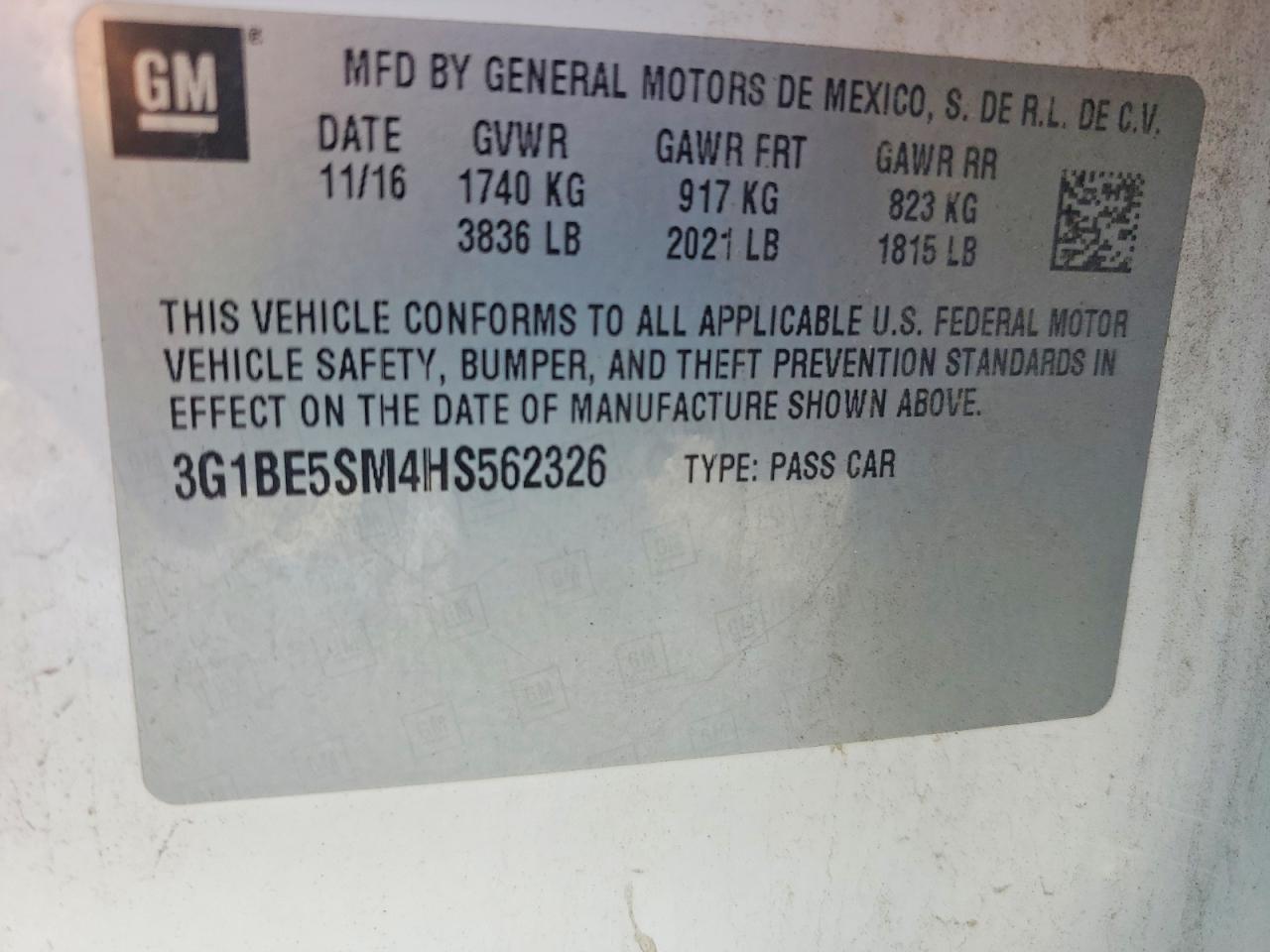 2017 Chevrolet Cruze VIN 3G1BE5SM4HS562326 photo 12