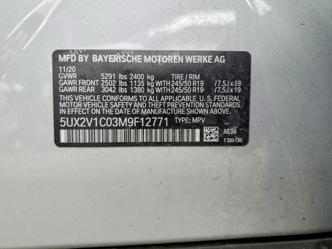 2021 BMW X4 VIN 5UX2V1C03M9F12771 photo 12