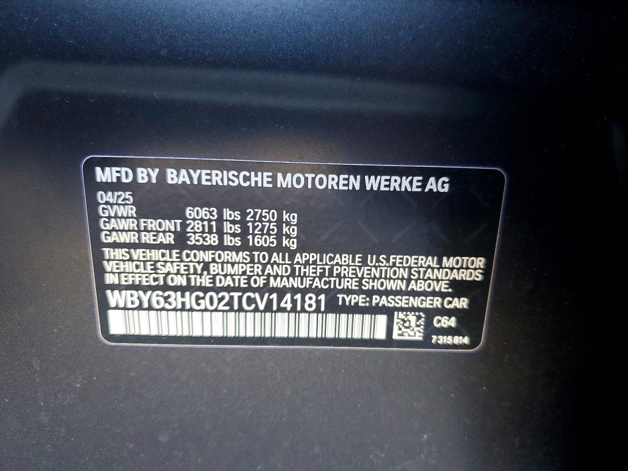2026 BMW I5 edrive VIN WBY63HG02TCV14181 photo 12