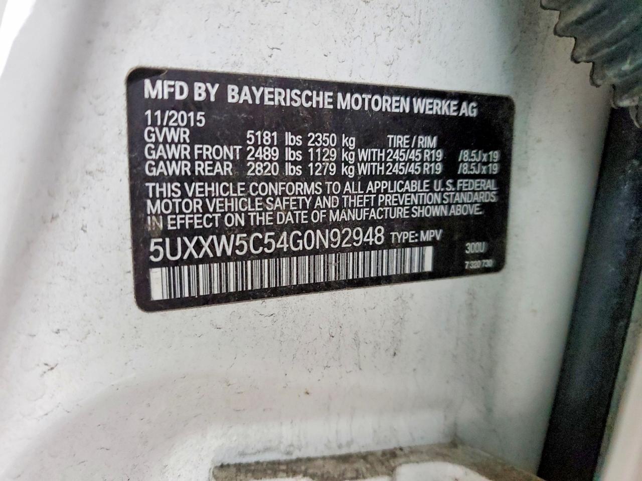 2016 BMW X4 VIN 5UXXW5C54G0N92948 photo 12