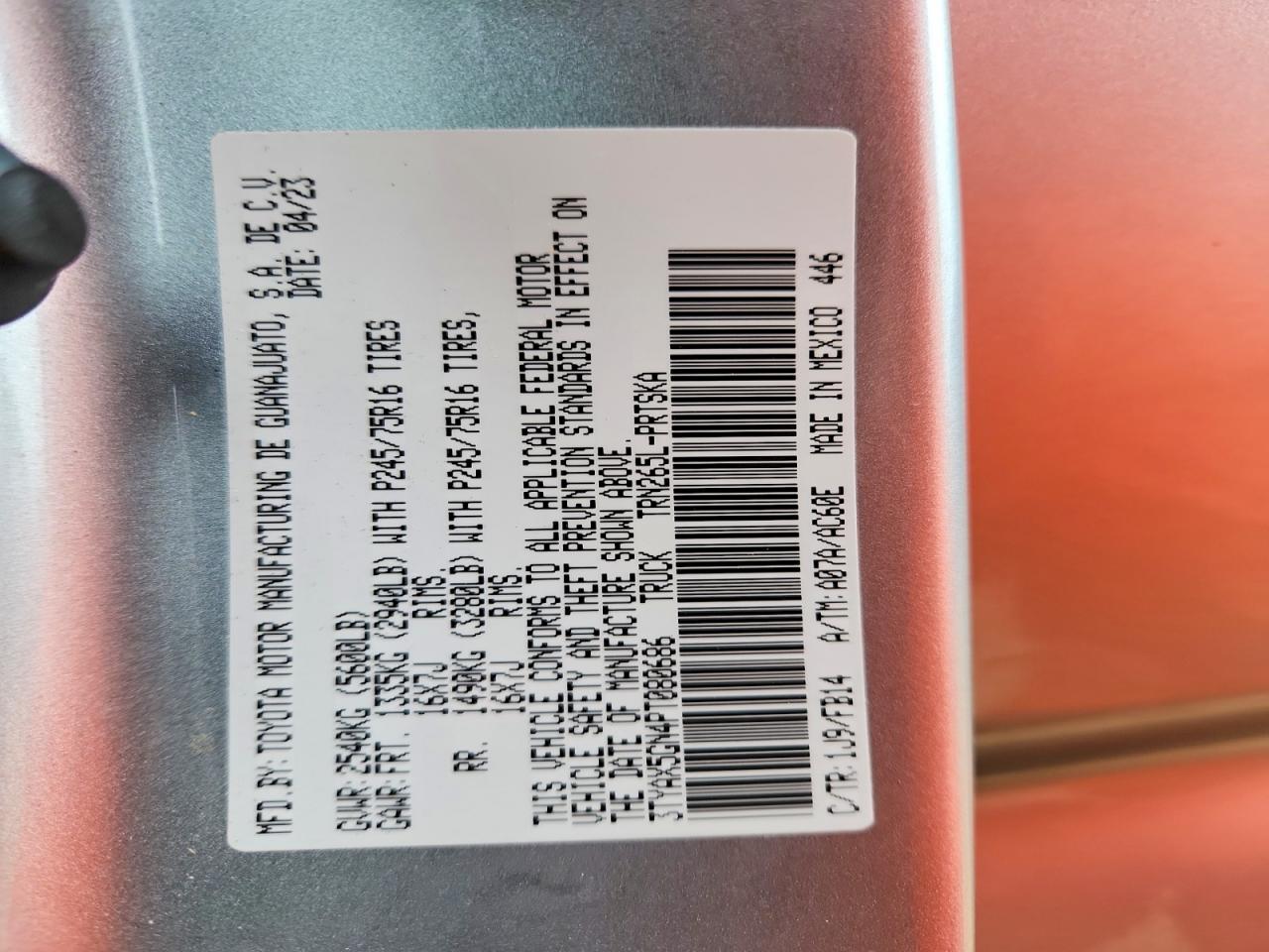 2023 Toyota All models VIN 3TYAX5GN4PT080686 photo 12