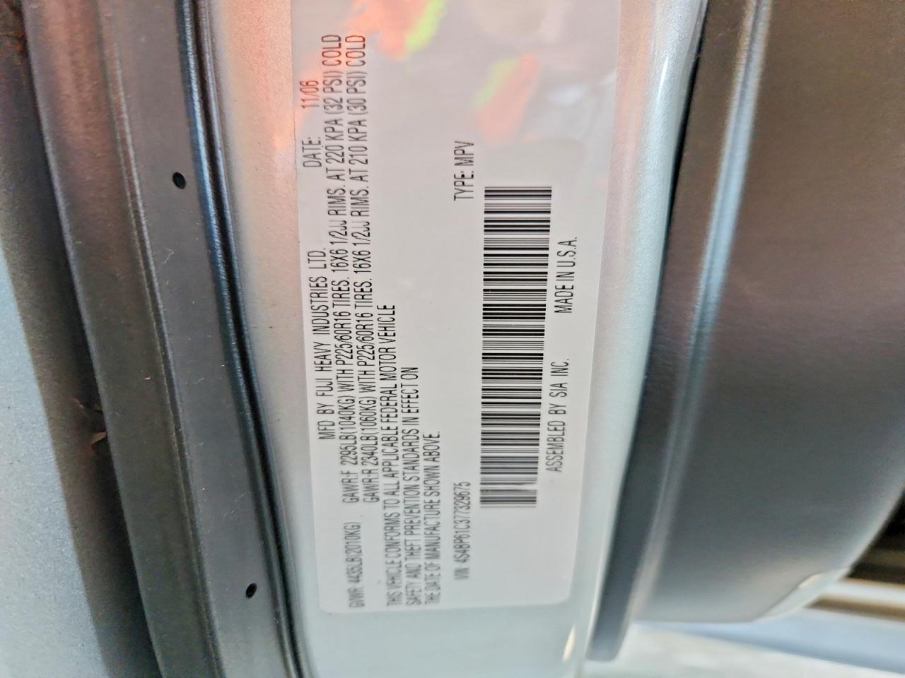 2007 Subaru Outback VIN 4S4BP61C377329675 photo 12