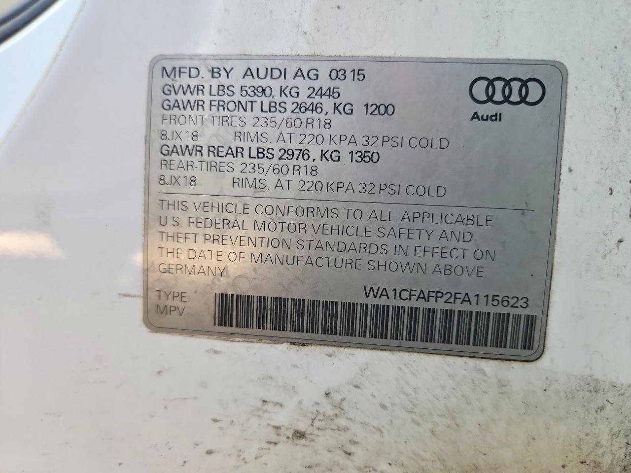 2015 Audi Q5 VIN WA1CFAFP2FA115623 photo 12