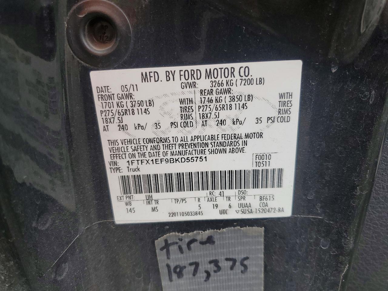 2011 Ford F150 VIN 1FTFX1EF9BKD55751 photo 12