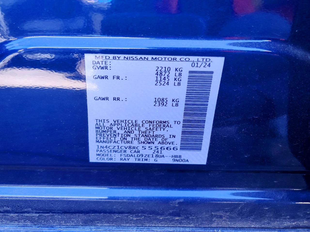 2024 Niss Leaf VIN 1N4CZ1CV8RC555666 photo 12