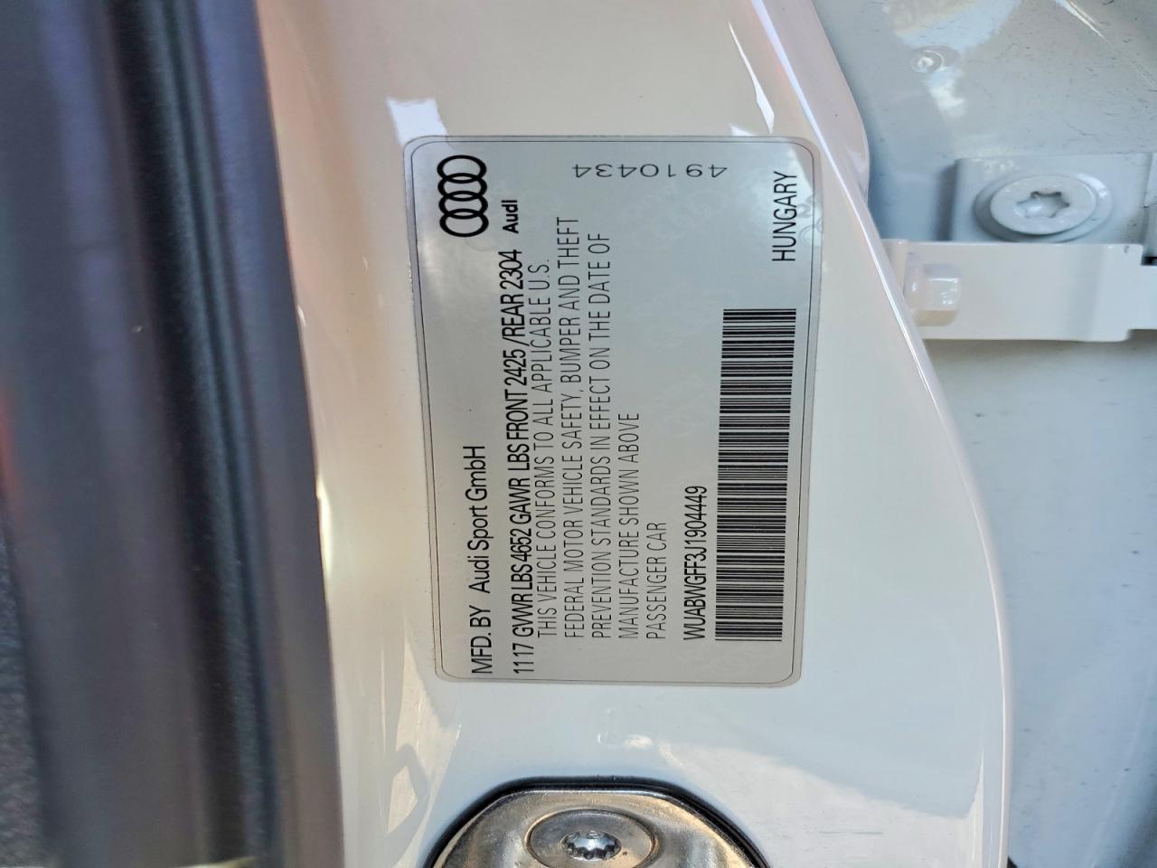 2018 AUDI Rs3 VIN WUABWGFF3J1904449 photo 12