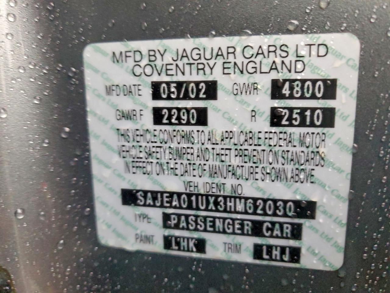 2003 Jaguar S type VIN SAJEA01UX3HM62030 photo 12