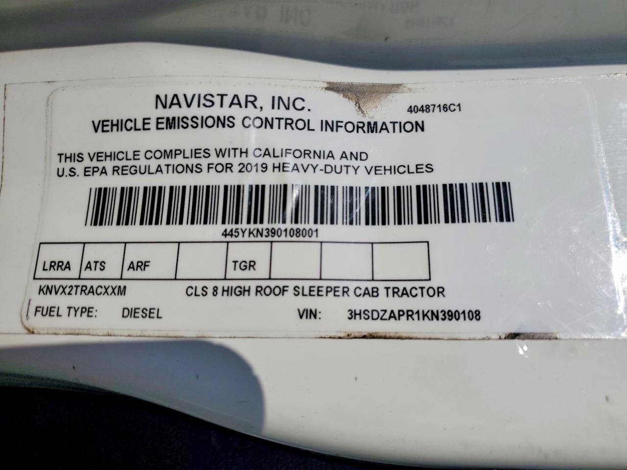 2019 INTERNATIONAL All models VIN 3HSDZAPR1KN390108 photo 10