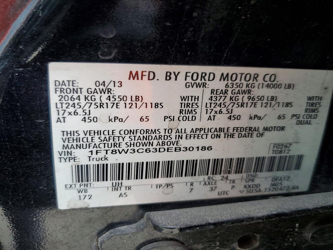 2013 Ford F350 VIN 1FT8W3C63DEB30186 photo 10
