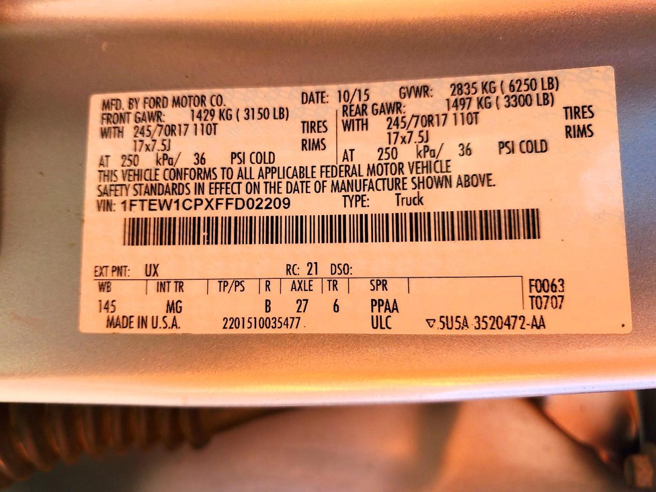 2015 Ford F-150 VIN 1FTEW1CPXFFD02209 photo 12