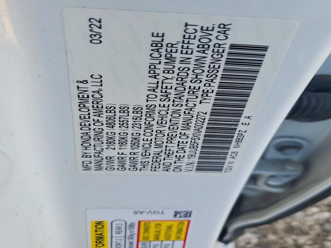 2022 Acura Tlx VIN 19UUB5F5XNA002272 photo 12