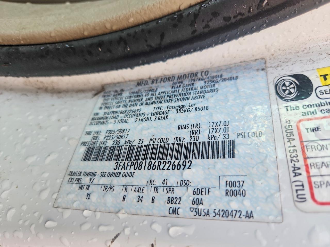 2006 FORD Fusion VIN 3FAFP08186R226692 photo 12