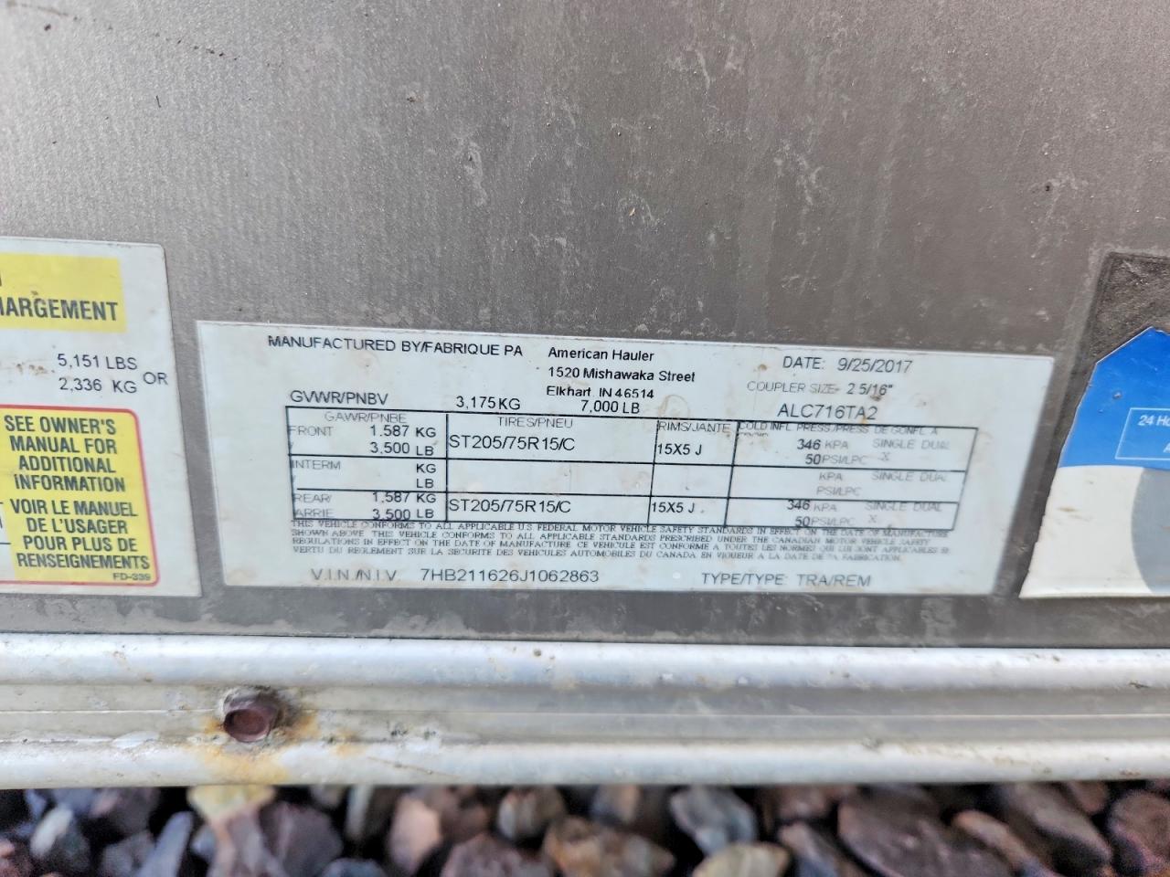 2018 AMERICAN Trailers VIN 7HB211626J1062863 photo 10