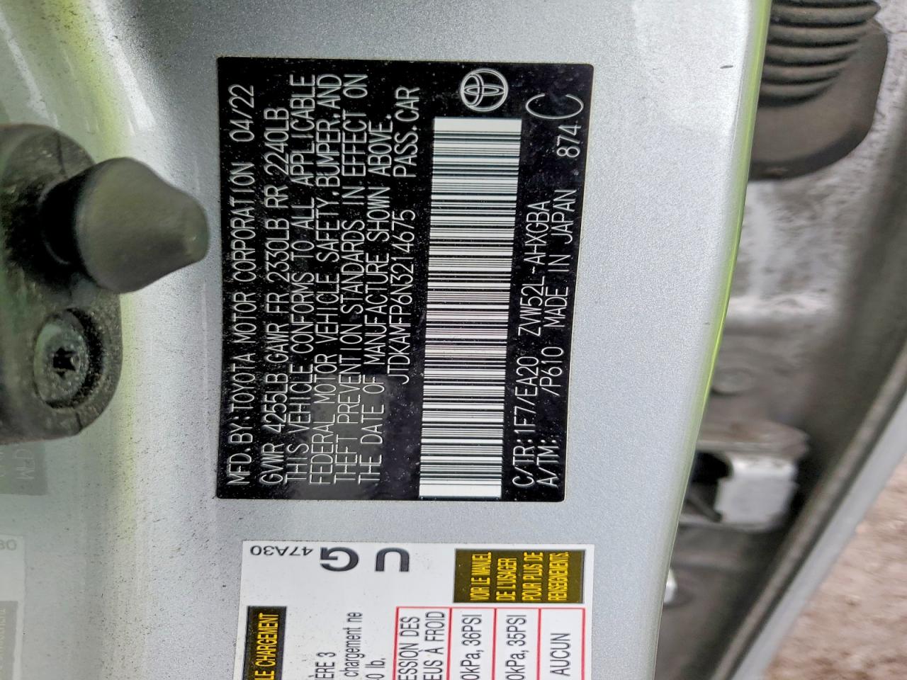 2022 TOYOTA Prius VIN JTDKAMFP6N3214675 photo 12