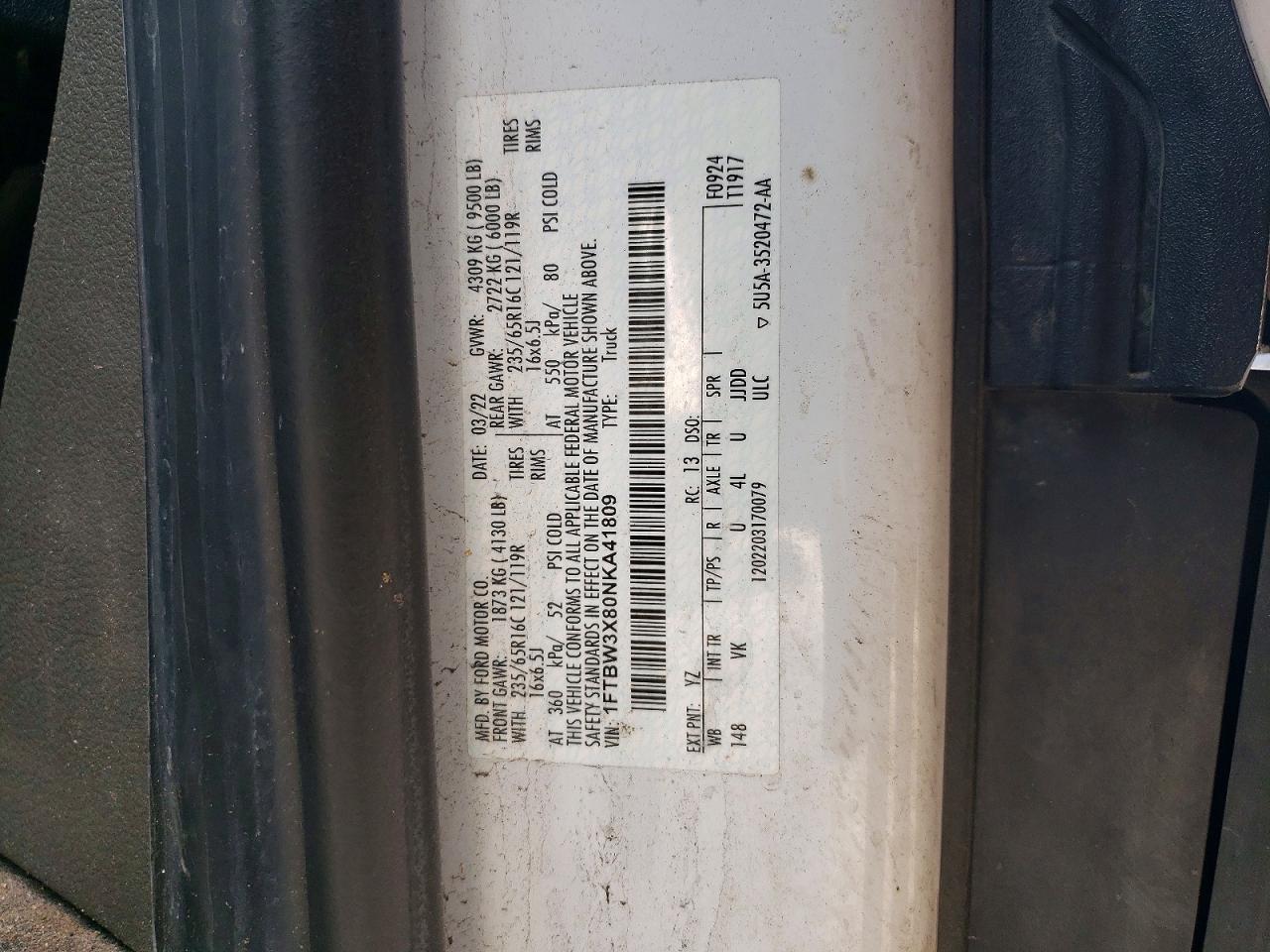 2022 Ford All models VIN 1FTBW3X80NKA41809 photo 12