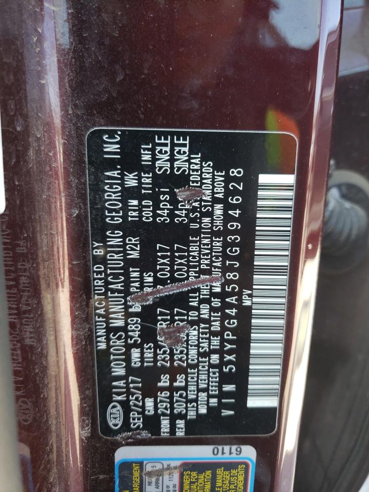 2018 Kia Sorento VIN 5XYPG4A58JG394628 photo 12