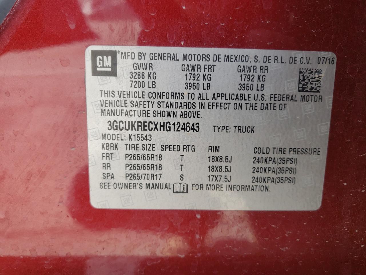 2017 CHEVROLET Silverado VIN 3GCUKRECXHG124643 photo 12