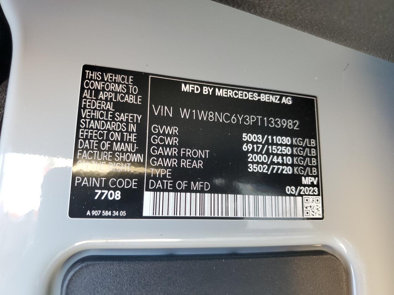 2023 MERCEDES-BENZ Sprinter VIN W1W8NC6Y3PT133982 photo 10