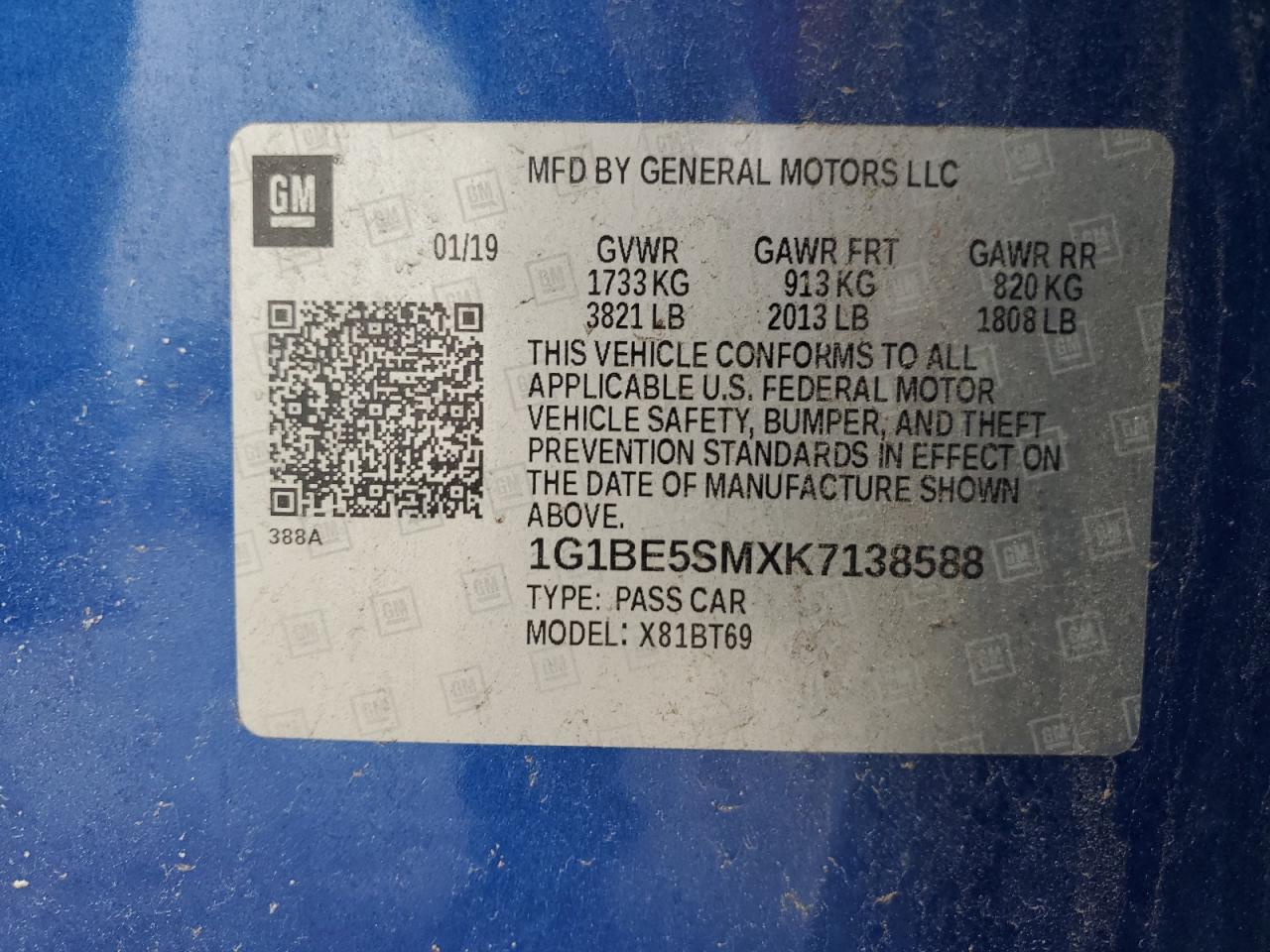 2019 CHEVROLET Cruze VIN 1G1BE5SMXK7138588 photo 12