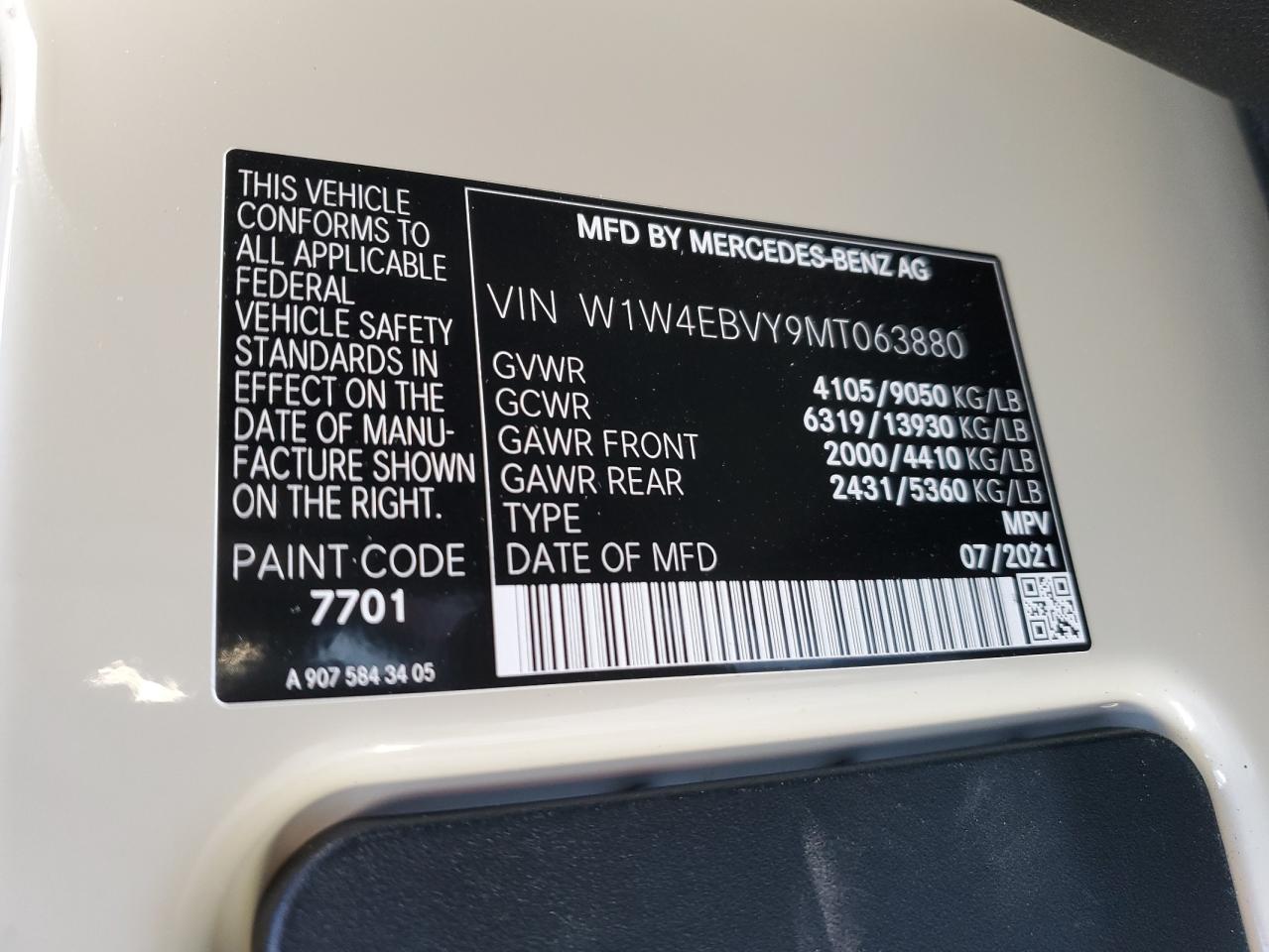 2021 MERCEDES-BENZ Sprinter VIN W1W4EBVY9MT063880 photo 10