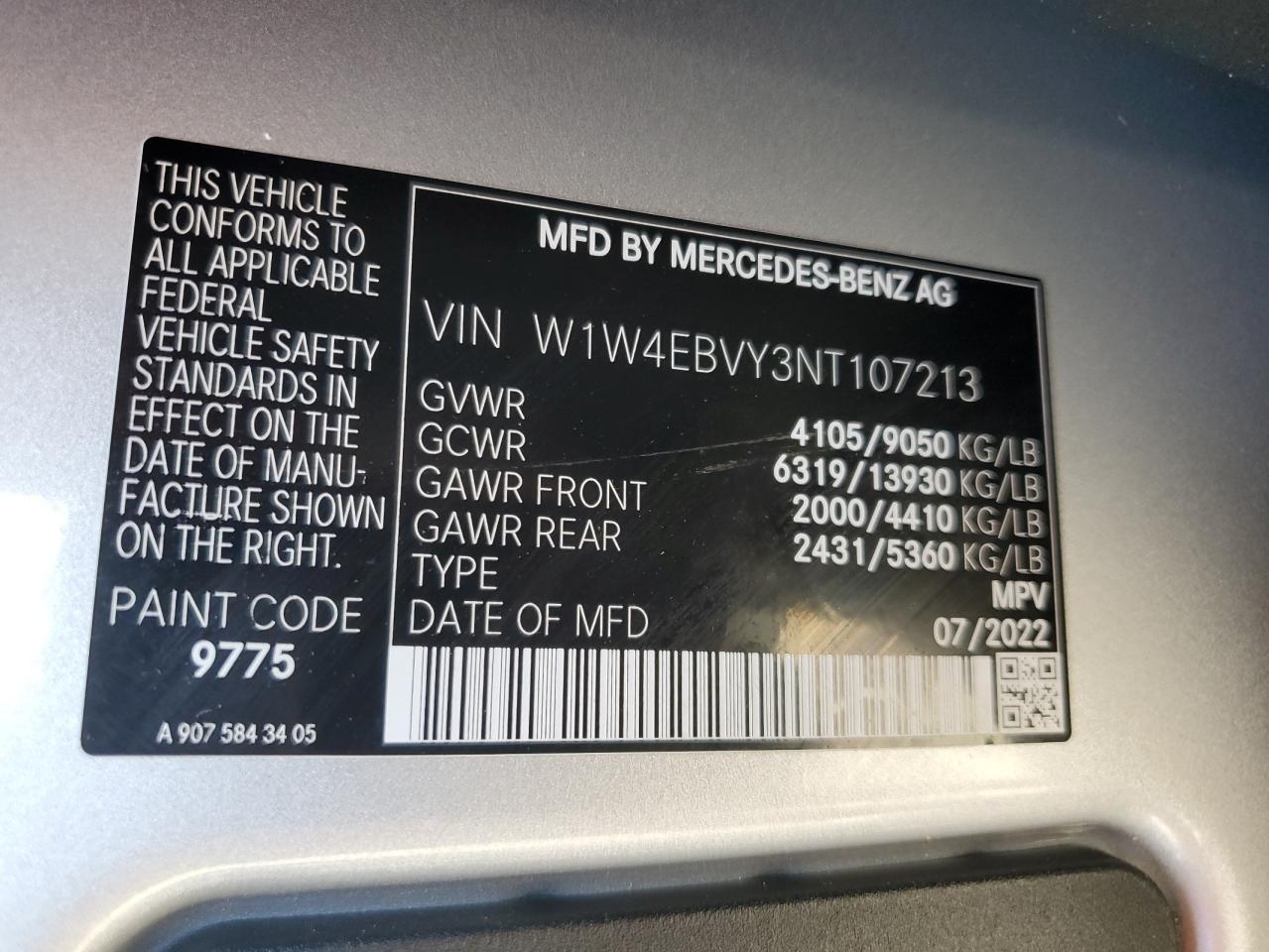2022 MERCEDES-BENZ Sprinter VIN W1W4EBVY3NT107213 photo 10