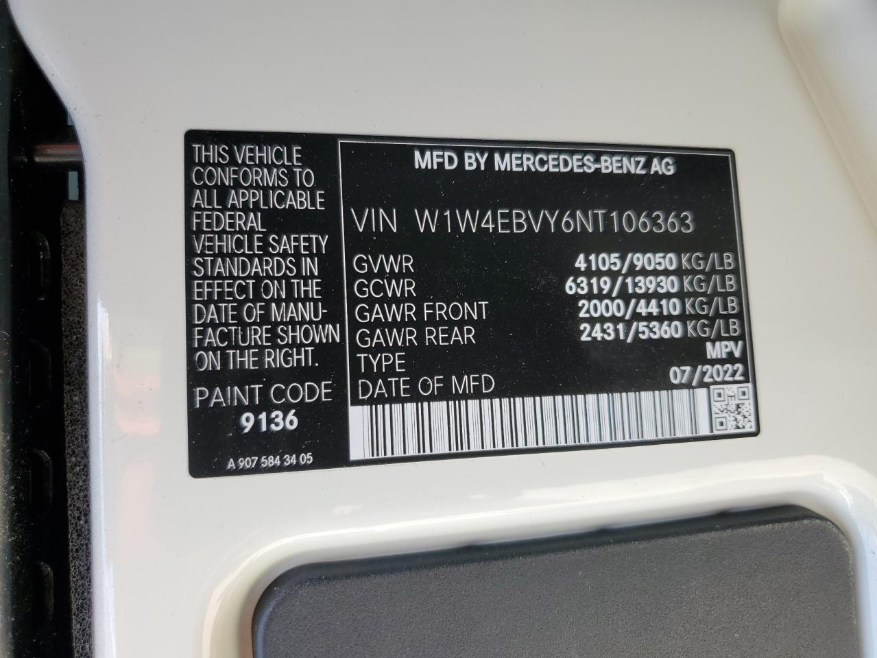 2022 MERCEDES-BENZ Sprinter VIN W1W4EBVY6NT106363 photo 10