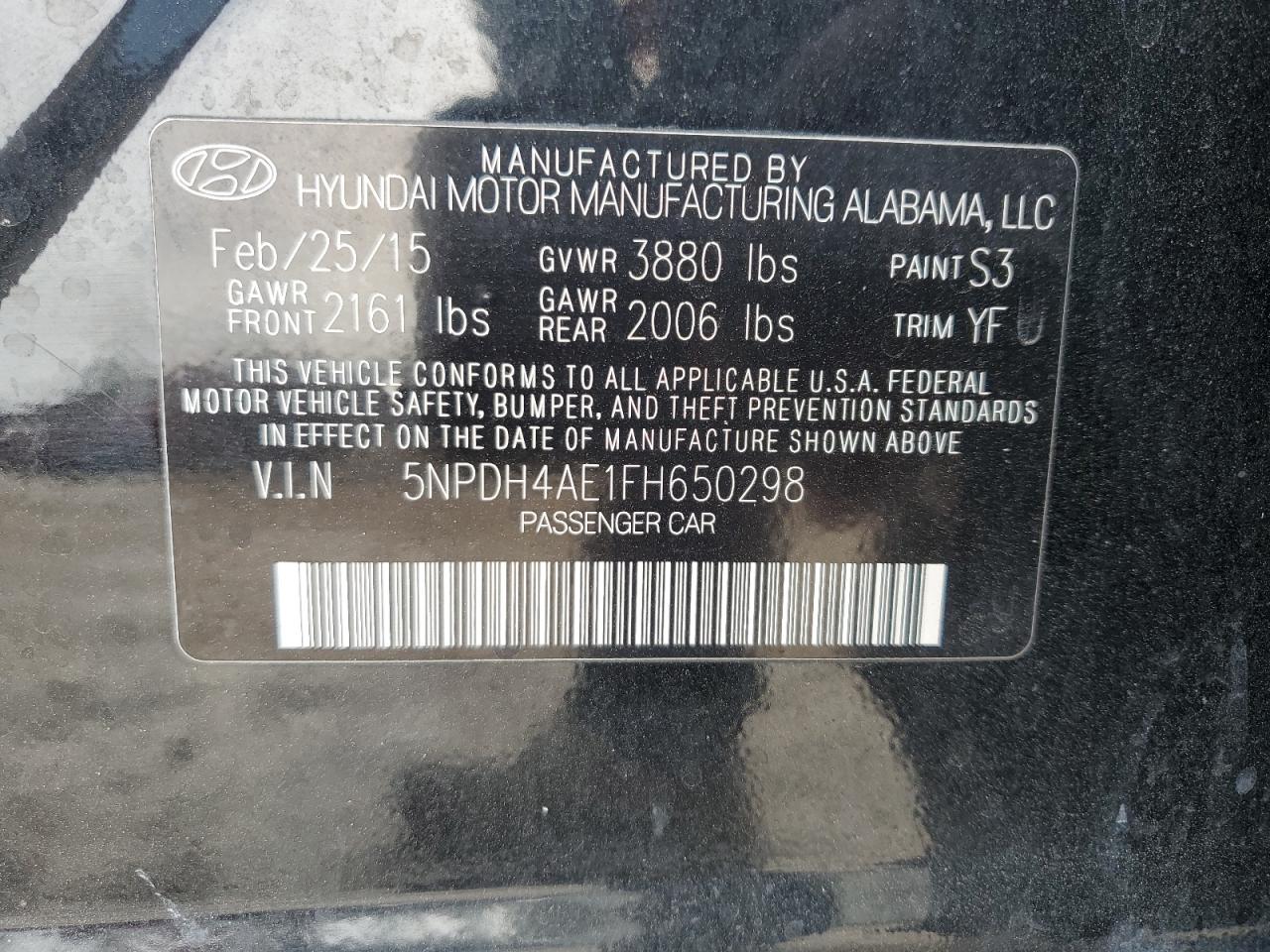 2015 HYUNDAI Elantra VIN 5NPDH4AE1FH650298 photo 12