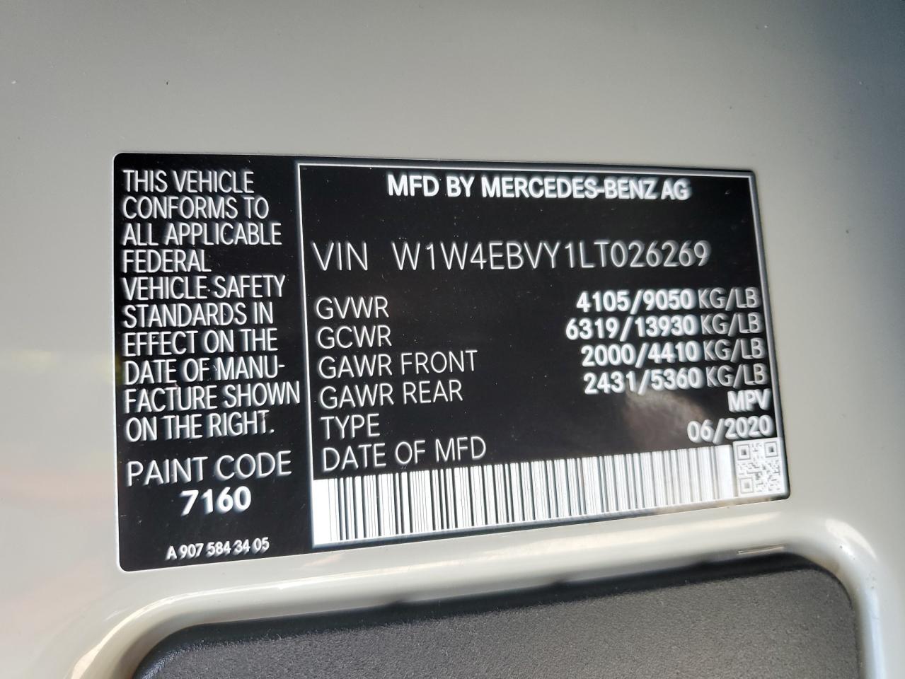 2020 MERCEDES-BENZ Sprinter VIN W1W4EBVY1LT026269 photo 10