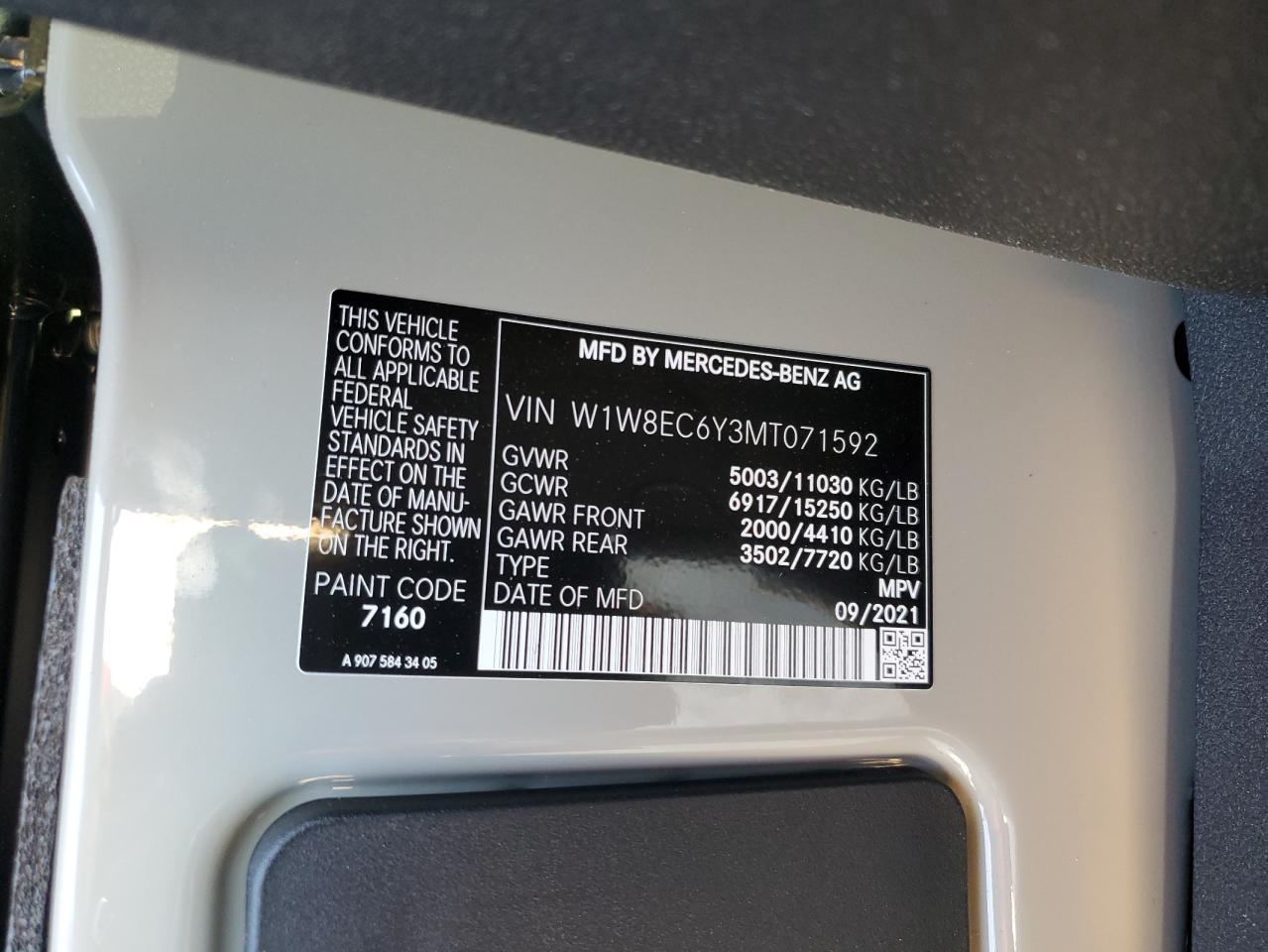 2021 MERCEDES-BENZ Sprinter VIN W1W8EC6Y3MT071592 photo 10