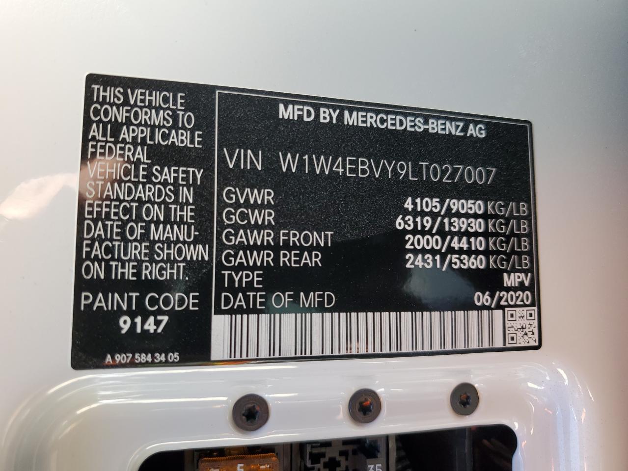 2020 MERCEDES-BENZ Sprinter VIN W1W4EBVY9LT027007 photo 10