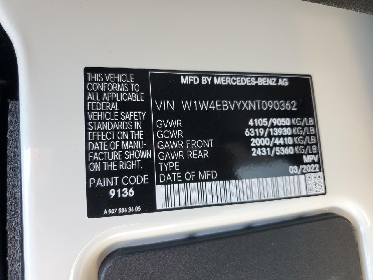 2022 MERCEDES-BENZ Sprinter VIN W1W4EBVYXNT090362 photo 10