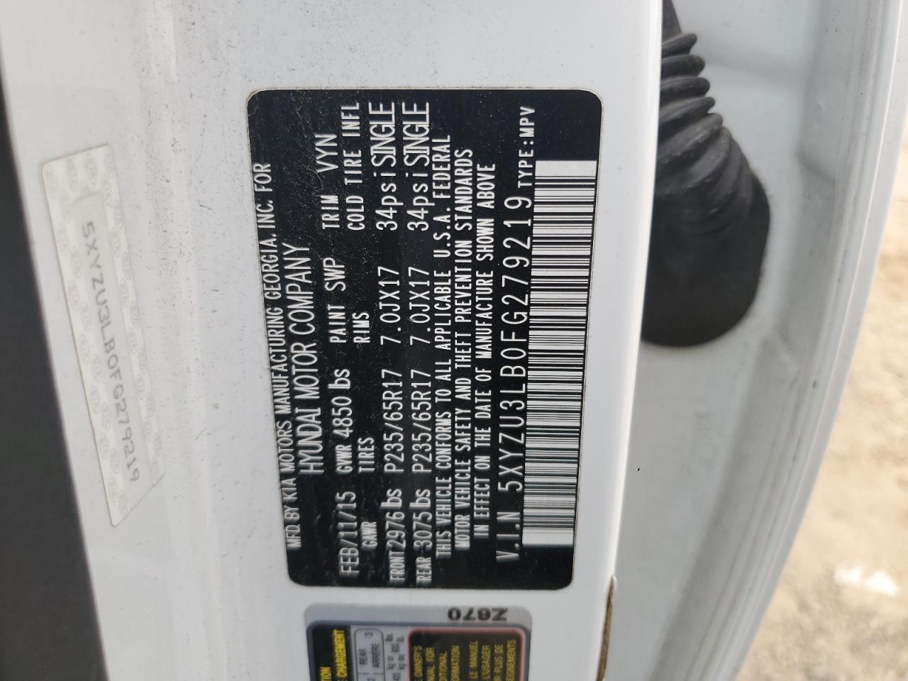2015 Hyundai Santa fe VIN 5XYZU3LB0FG279219 photo 12