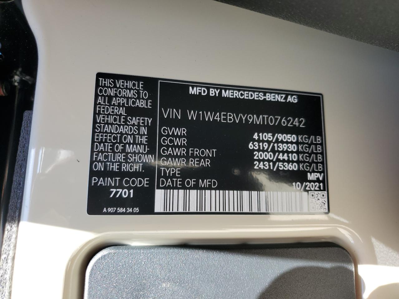 2021 MERCEDES-BENZ Sprinter VIN W1W4EBVY9MT076242 photo 10