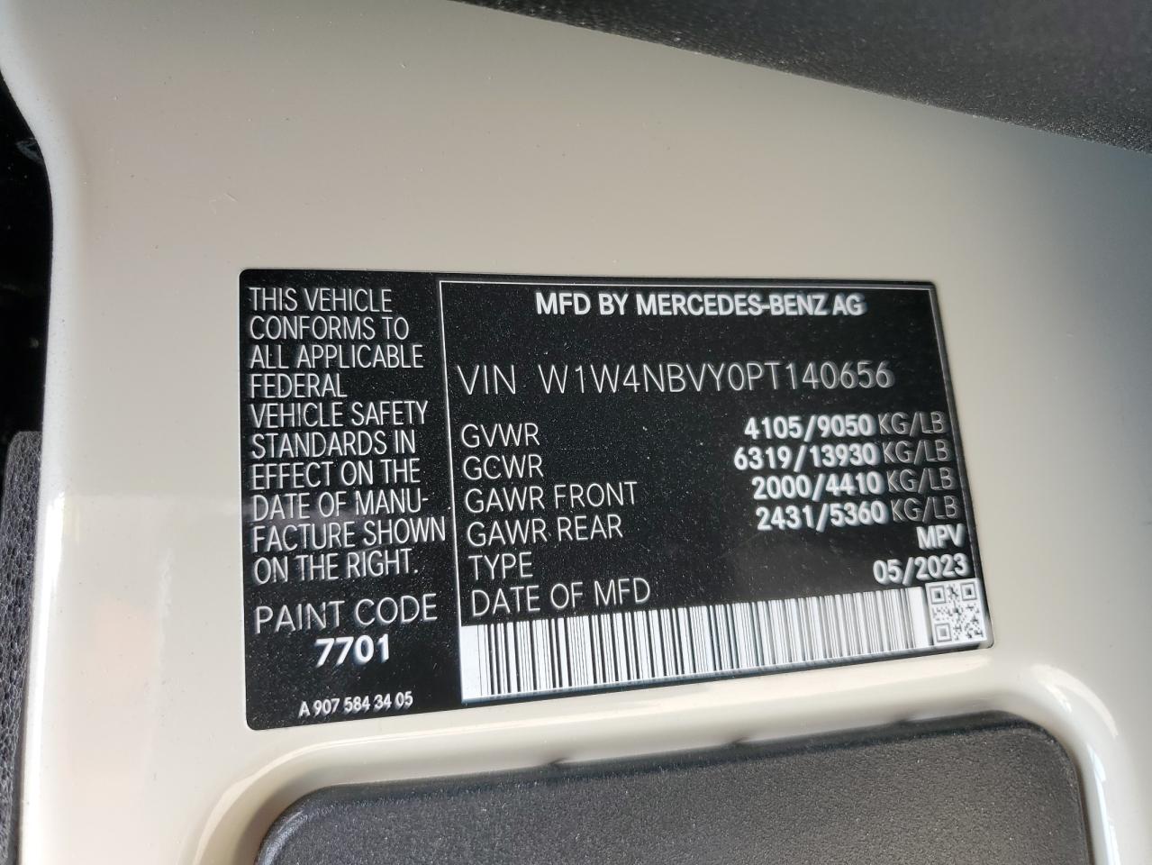 2023 MERCEDES-BENZ Sprinter VIN W1W4NBVY0PT140656 photo 10