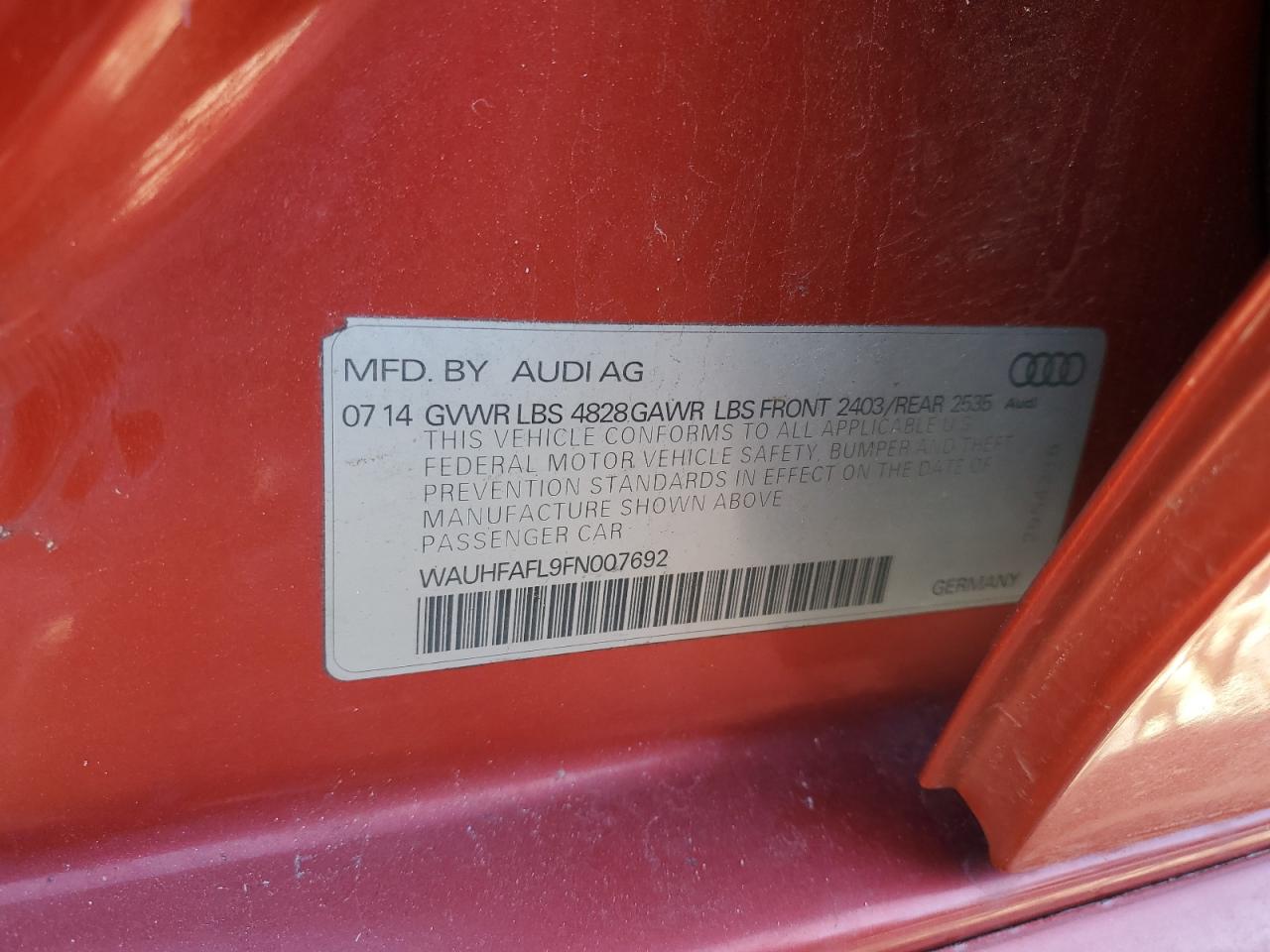 2015 AUDI A4 VIN WAUHFAFL9FN007692 photo 12