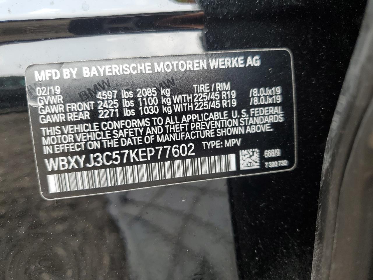 2019 BMW X2 VIN WBXYJ3C57KEP77602 photo 12
