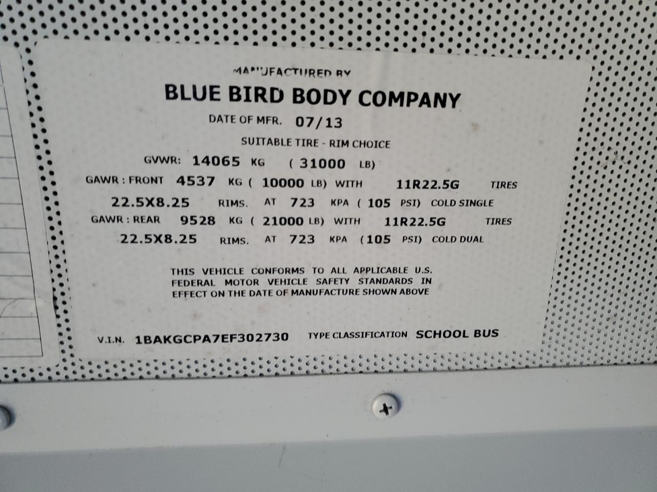 2014 BLUE School bus VIN 1BAKGCPA7EF302730 photo 10