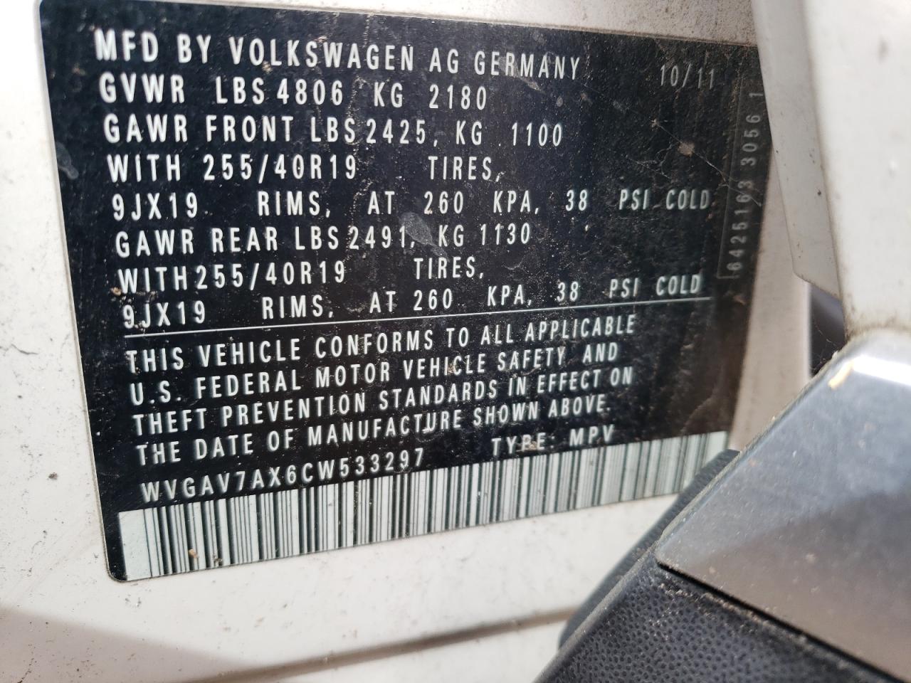 2012 VOLKSWAGEN Tiguan VIN WVGAV7AX6CW533297 photo 12