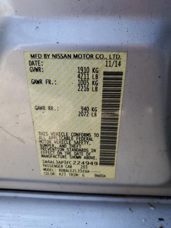 2015 NISS Altima VIN 1N4AL3AP3FC224949 photo 12