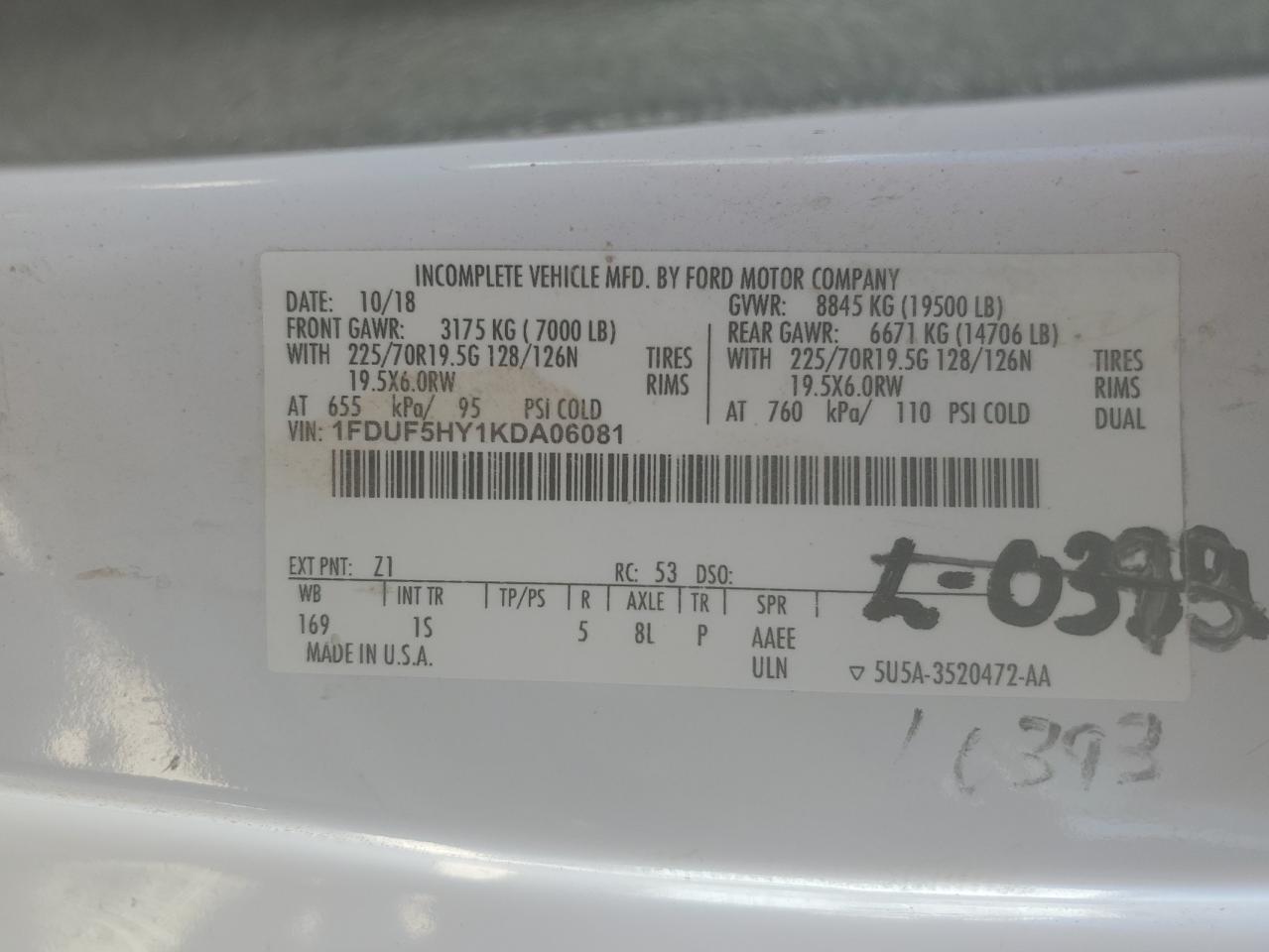 2019 Ford F550 VIN 1FDUF5HY1KDA06081 photo 10