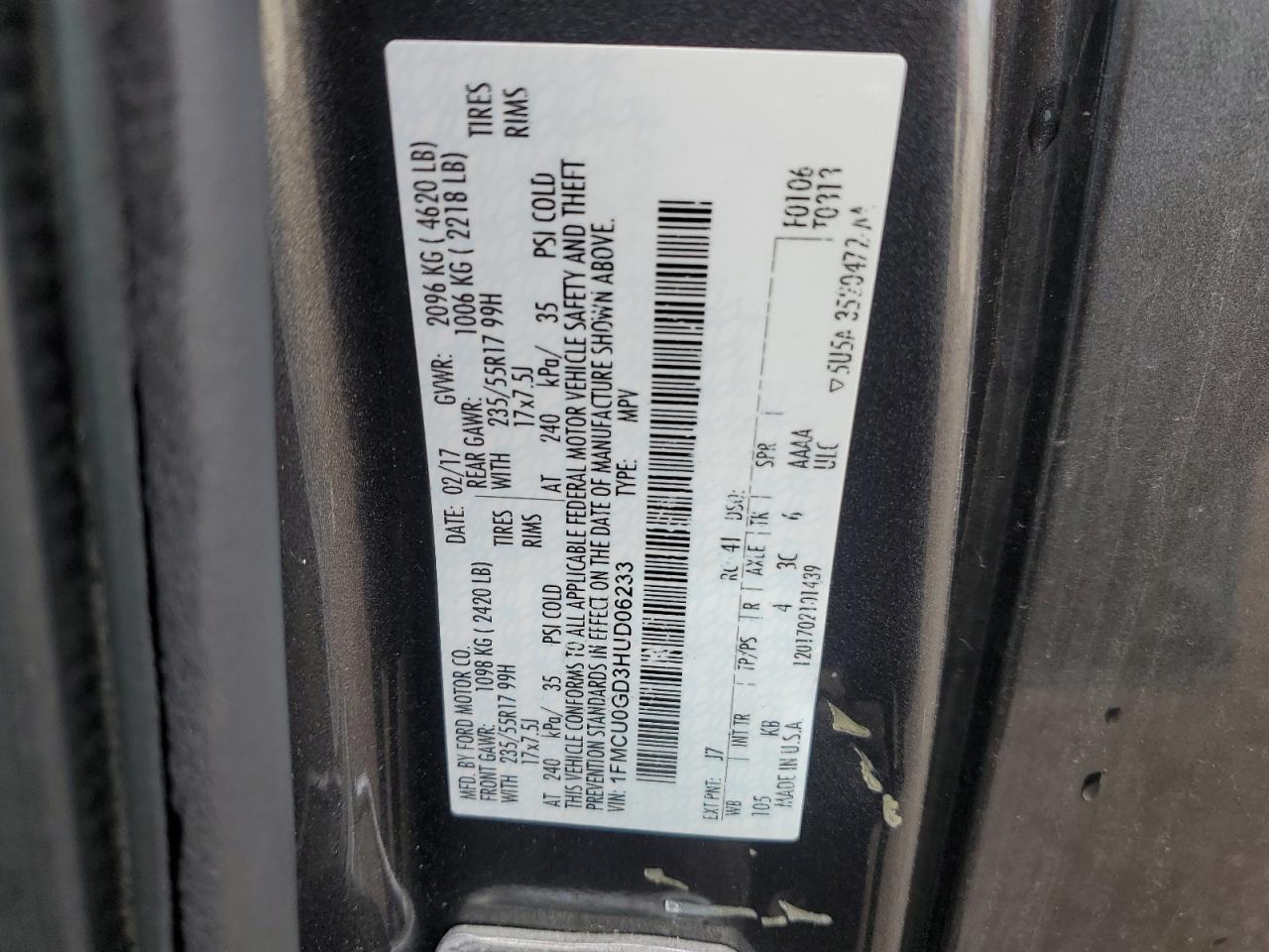 2017 Escape VIN 1FMCU0GD3HUD06233 photo 12