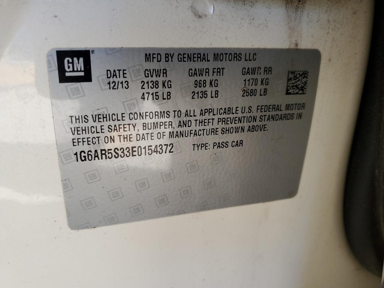 2014 Cadillac Cts VIN 1G6AR5S33E0154372 photo 12