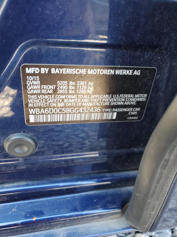 2016 BMW 6 series VIN WBA6D0C58GG432436 photo 12