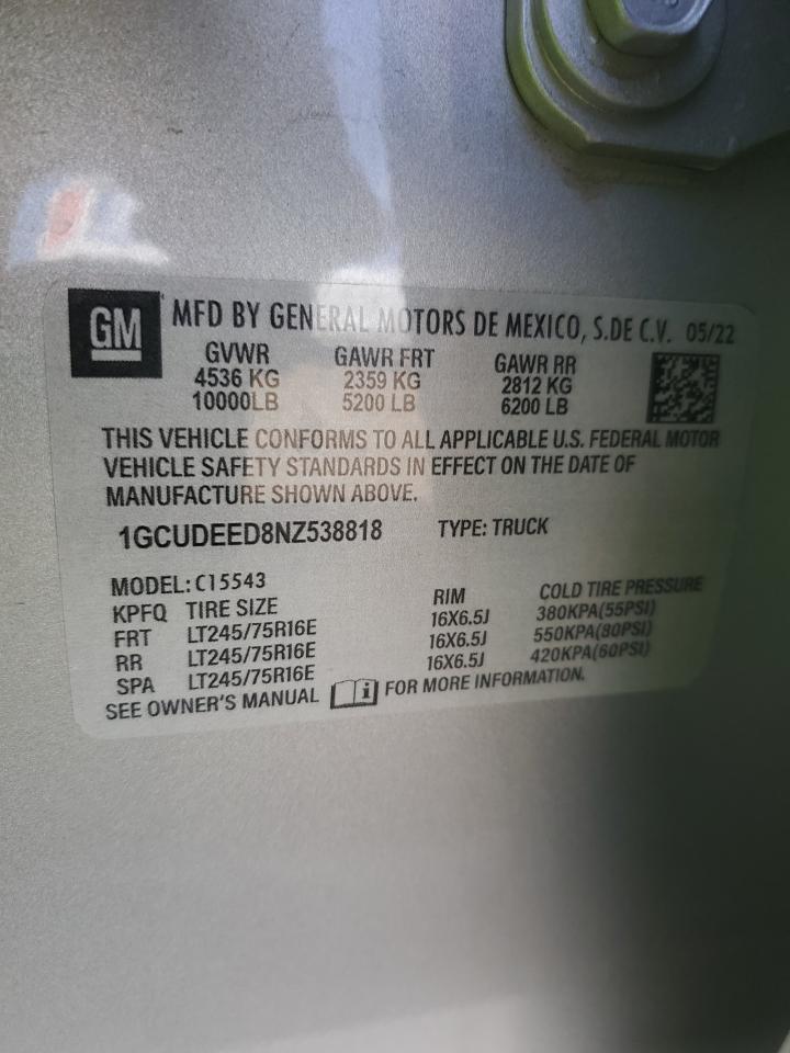 2022 Chevrolet All models VIN 1GCUDEED3NZ553954 photo 12