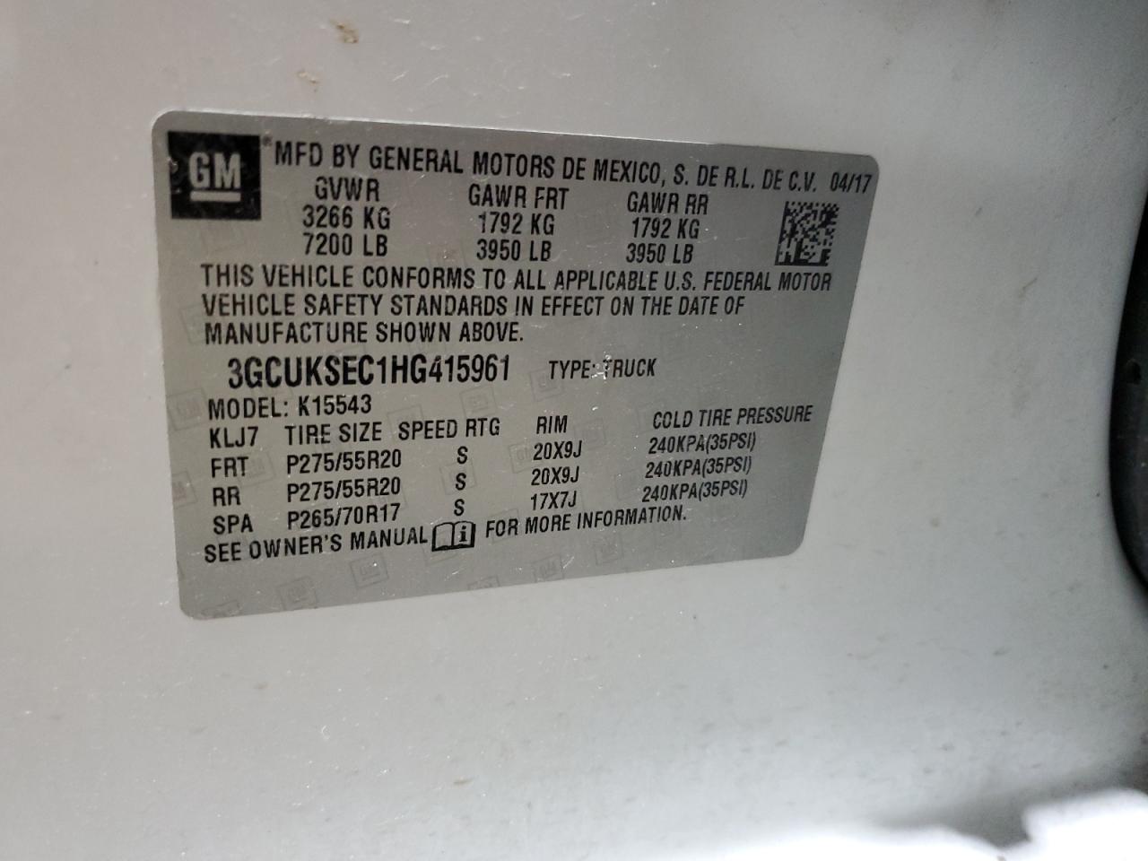 2017 Chevrolet All models VIN 3GCUKSEC1HG415961 photo 12