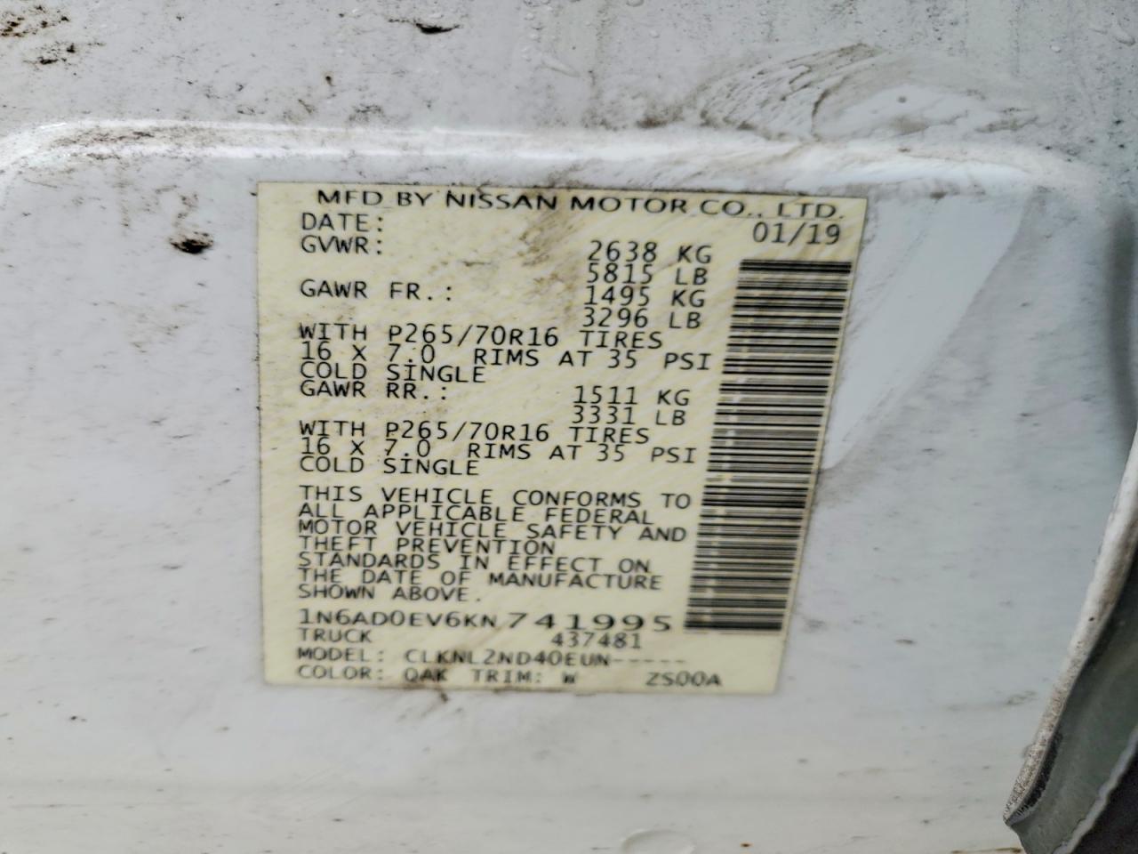 2019 Nissan Frontier VIN 1N6AD0EV6KN741995 photo 12
