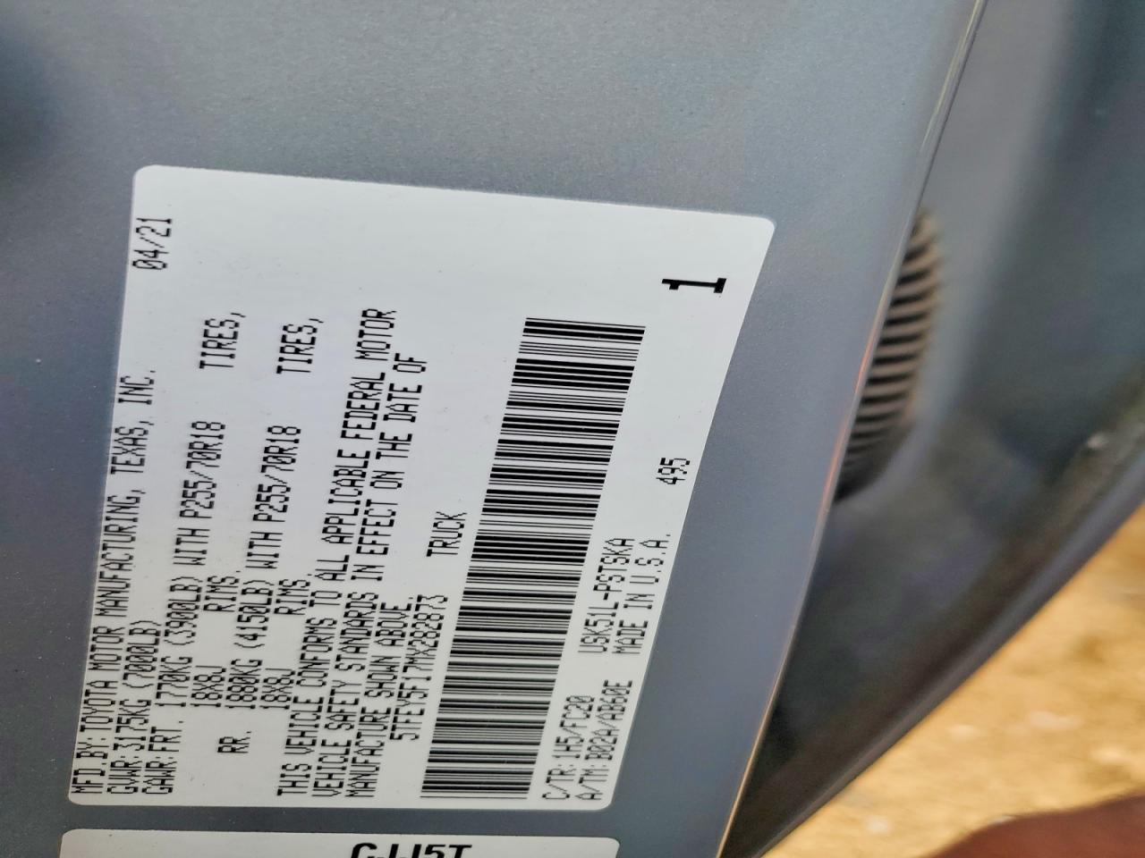 2021 TOYOTA Tundra VIN 5TFEY5F17MX282873 photo 12